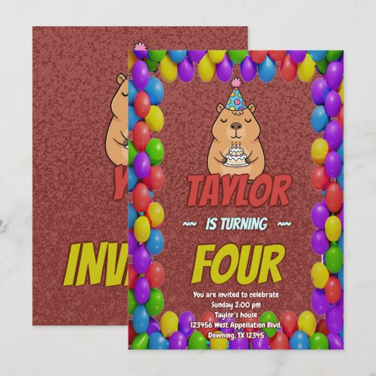 Chill Capybara Adult Birthday Invite 招待状 (正面/裏面)