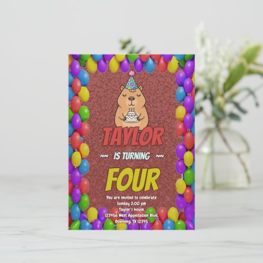 Chill Capybara Adult Birthday Invite 招待状 (スタンド正面)