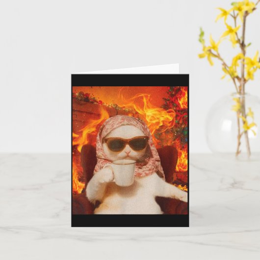 Chill Cat And Coffe Xmas Funny Cat Meme Y2k Joke  カード (黄色い花)