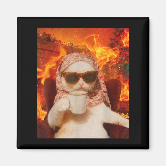 Chill Cat And Coffe Xmas Funny Cat Meme Y2k Joke  マグネット (正面)