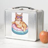 Chill Cat Summer Vibes � Poolside Funny Kitty メタルランチボックス (インサイチュ)