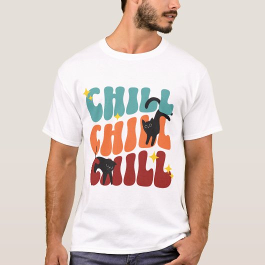 😺 Chill Chill Chill -レトロ美学ブラックキャットS Tシャツ (正面)