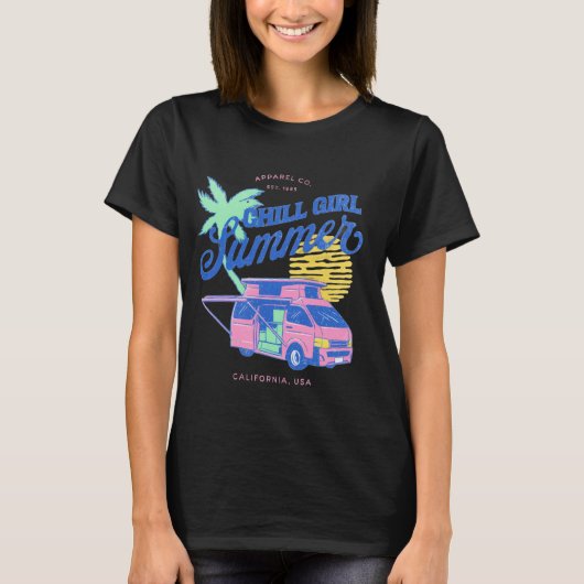Chill Girl Summer Retro Van Design – California Vi Tシャツ (正面)