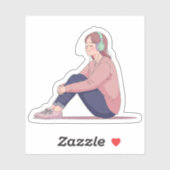 Chill Girl with Music – Lo-Fi Pastel Aesthetic シール (シート)