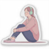 Chill Girl with Music – Lo-Fi Pastel Aesthetic シール (正面)