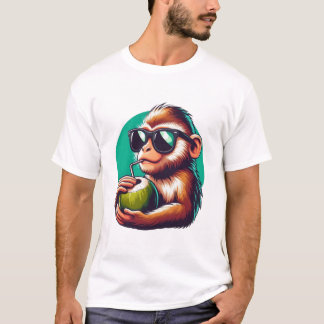 "Chill Monkey Sipping Coconut - Summer クール Vibes" Tシャツ