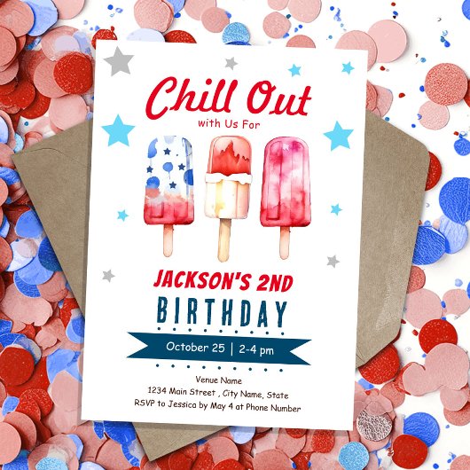Chill Out Kids 夏のアイスポップ 2歳の誕生日 招待状