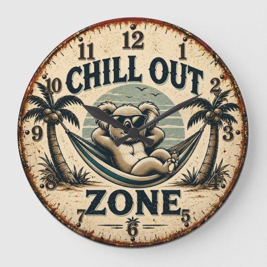 Chill Out Zone Funny Koala ラージ壁時計 (正面)