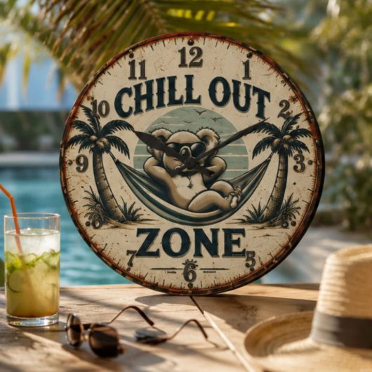 Chill Out Zone Funny Koala ラージ壁時計