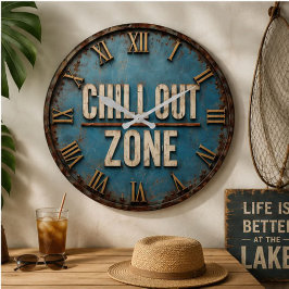 Chill Out Zone Patio Bar Garage ラージ壁時計