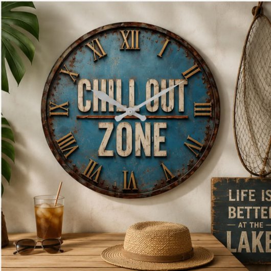 Chill Out Zone Patio Bar Garage ラージ壁時計