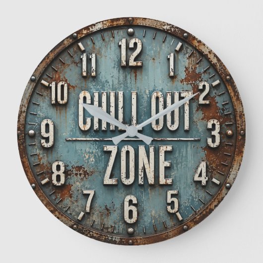 Chill Out Zone Rustic Industrial ラージ壁時計 (正面)