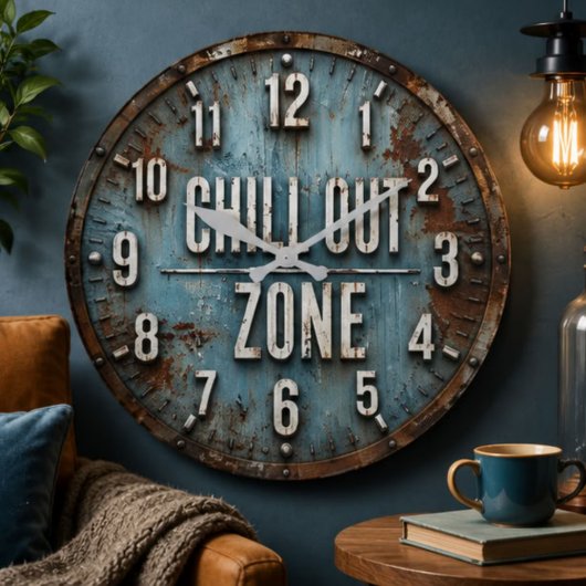 Chill Out Zone Rustic Industrial ラージ壁時計
