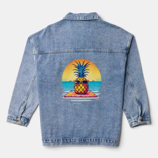 Chill Pineapple Summer Vibesデザイン、 デニムジャケット (裏面)