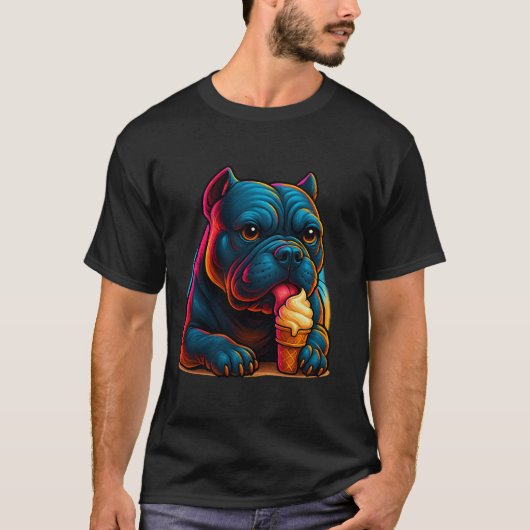 Chill Pup Glow – Bulldog Ice Cream Neon T-Shirt Tシャツ (正面)
