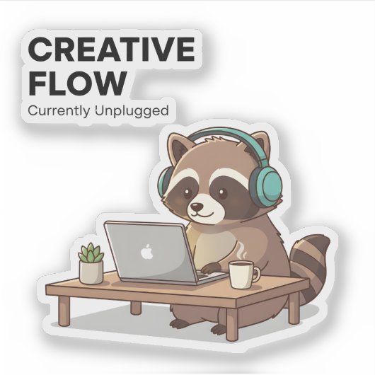Chill Raccoon Coding Sticker Creative Flow Laptop シール (正面)