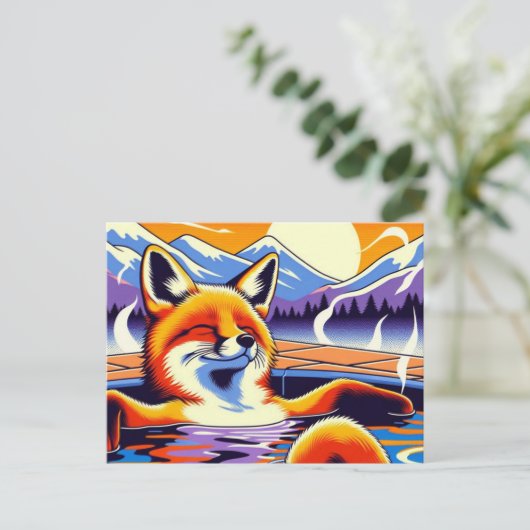 Chill Red Fox in a Hotspring Pool ポストカード (スタンド正面)