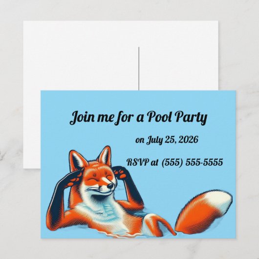 Chill Red Fox in a Pool Party RSVP ポストカード (正面/裏面)