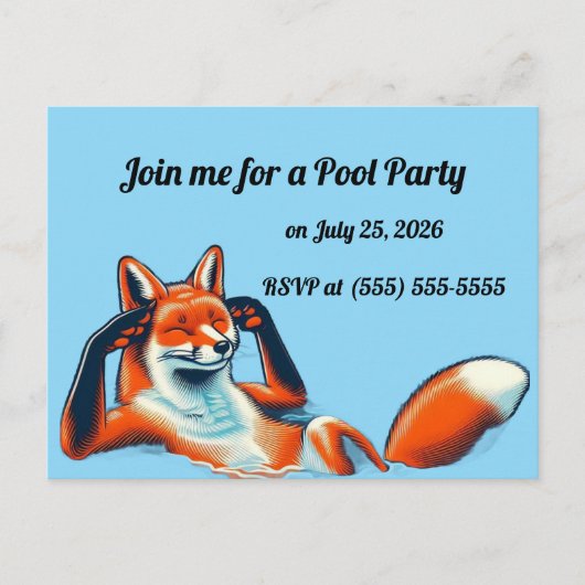 Chill Red Fox in a Pool Party RSVP ポストカード (正面)