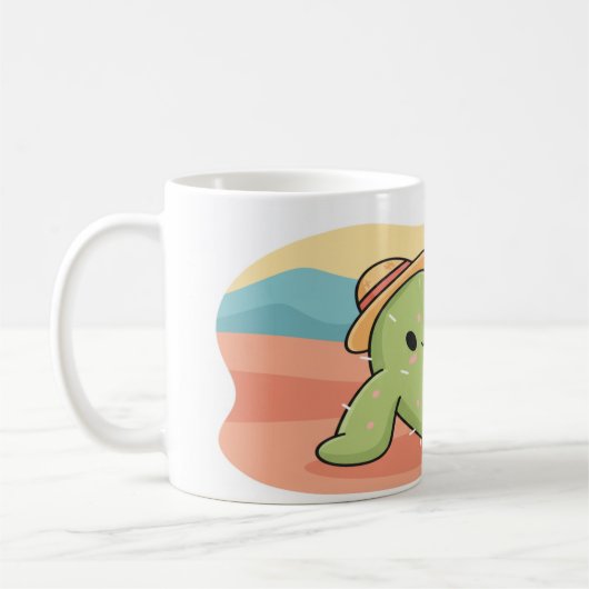 Chill Relaxing Cactus with Hat Mug - Summer Desert コーヒーマグカップ (左)