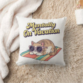 Chill Retro Cat Vacation Mood Square Pillow クッション (ブランケット)
