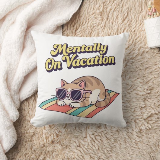 Chill Retro Cat Vacation Mood Square Pillow クッション (ブランケット)