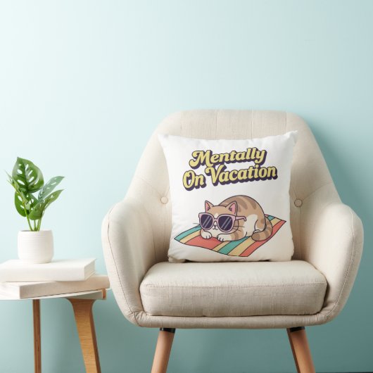 Chill Retro Cat Vacation Mood Square Pillow クッション (椅子)