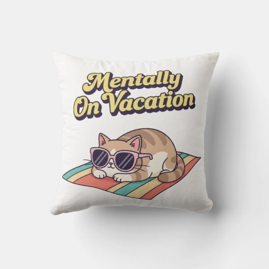 Chill Retro Cat Vacation Mood Square Pillow クッション (裏面)