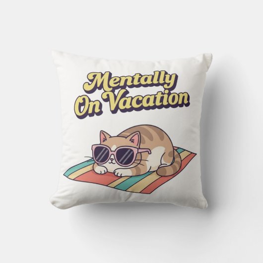Chill Retro Cat Vacation Mood Square Pillow クッション (正面)
