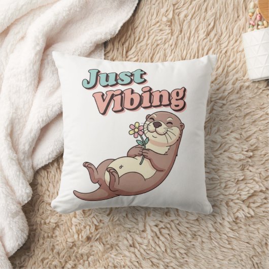 Chill Retro Otter Square Comfort Pillow クッション (ブランケット)