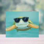 Chill Sea Turtle with Sunglasses – Underwater Vibe アクリルサイン (ニュートラル)