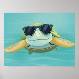 Chill Sea Turtle with Sunglasses – Underwater Vibe ポスター