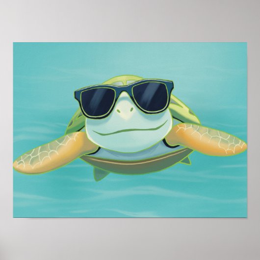 Chill Sea Turtle with Sunglasses – Underwater Vibe ポスター (正面)
