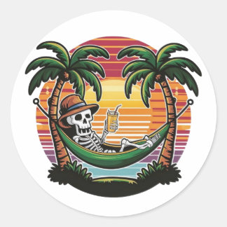 Chill Skeleton Beach Sticker  ラウンドシール