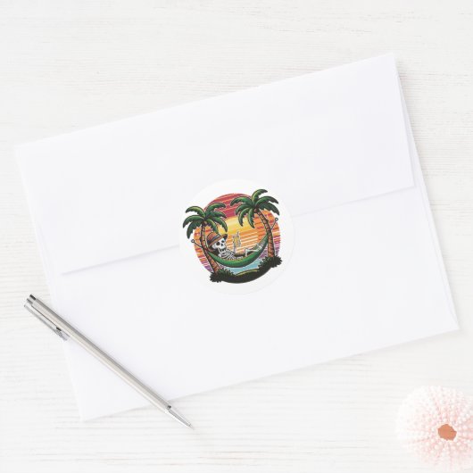 Chill Skeleton Beach Sticker  ラウンドシール (封筒)