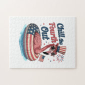 Chill The Fourth Out Funny 4th of July Flamingo ジグソーパズル (横)