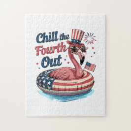 Chill The Fourth Out Funny 4th of July Flamingo ジグソーパズル