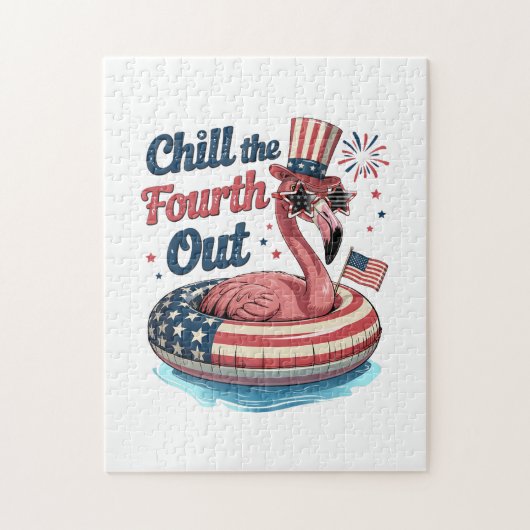 Chill The Fourth Out Funny 4th of July Flamingo ジグソーパズル (縦)