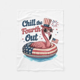 Chill The Fourth Out Funny 4th of July Flamingo フリースブランケット