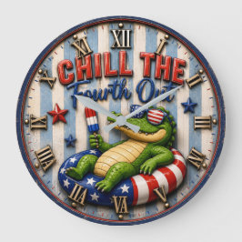 Chill the Fourth Out Funny Patriotic Alligato ラージ壁時計