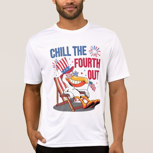 Chill The Fourth Out Funny Patriotic Pelican Tシャツ (正面)