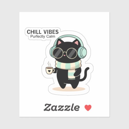 Chill Vibes Cat Sticker – Cute Black Cat with Head シール (シート)