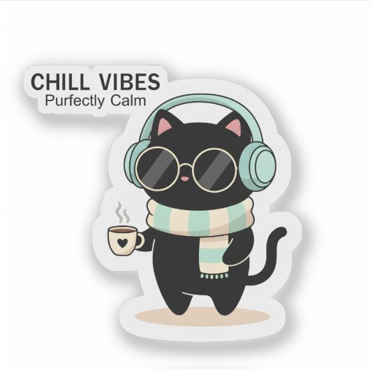 Chill Vibes Cat Sticker – Cute Black Cat with Head シール (正面)