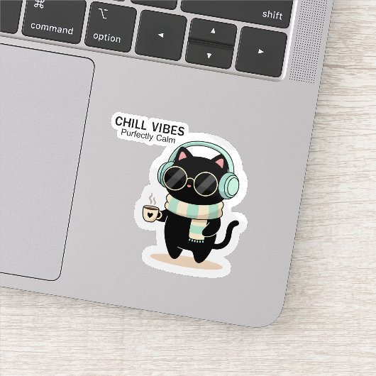 Chill Vibes Cat Sticker – Cute Black Cat with Head シール (詳細)