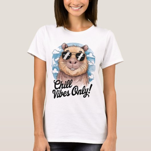 Chill Vibes Only - Capybara Coolness Tシャツ (正面)