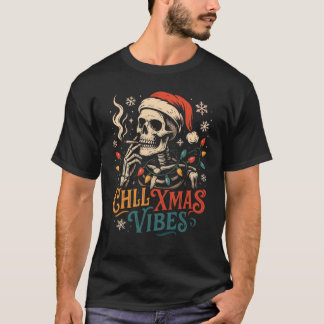"Chill Xmas Vibes Skeleton Santa Smoking Cool Chri Tシャツ