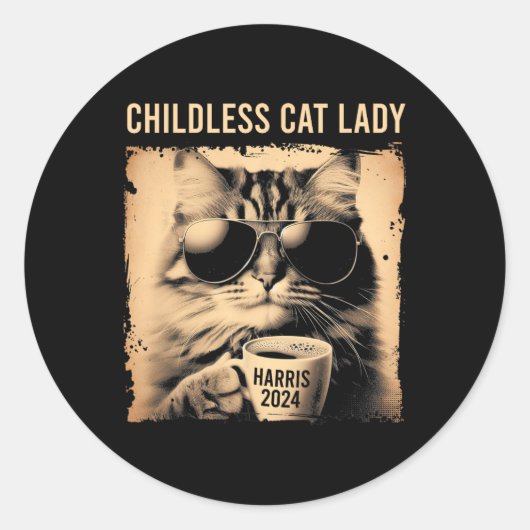 Chilless Cat Ladyヴィンテージ- Coffee Cat Kamala 202 ラウンドシール (正面)