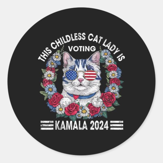 Chilless Cat Lady Is Voting Kamala Harris 2024 ラウンドシール (正面)