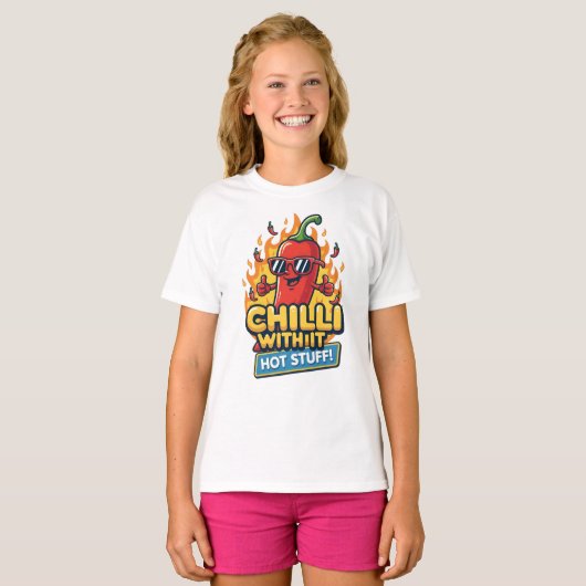 “Chilli With It” Tee – Cool & Spicy Cartoon Pepper Tシャツ (正面フル)