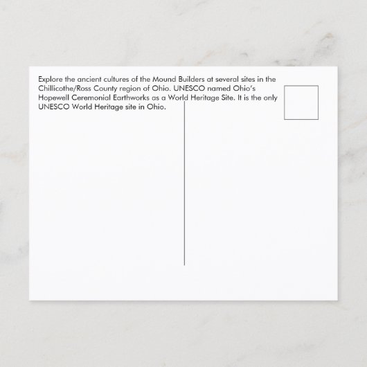 Chillicothe, Ohio Hopewell Ceremonial Earthworks ポストカード (裏面)